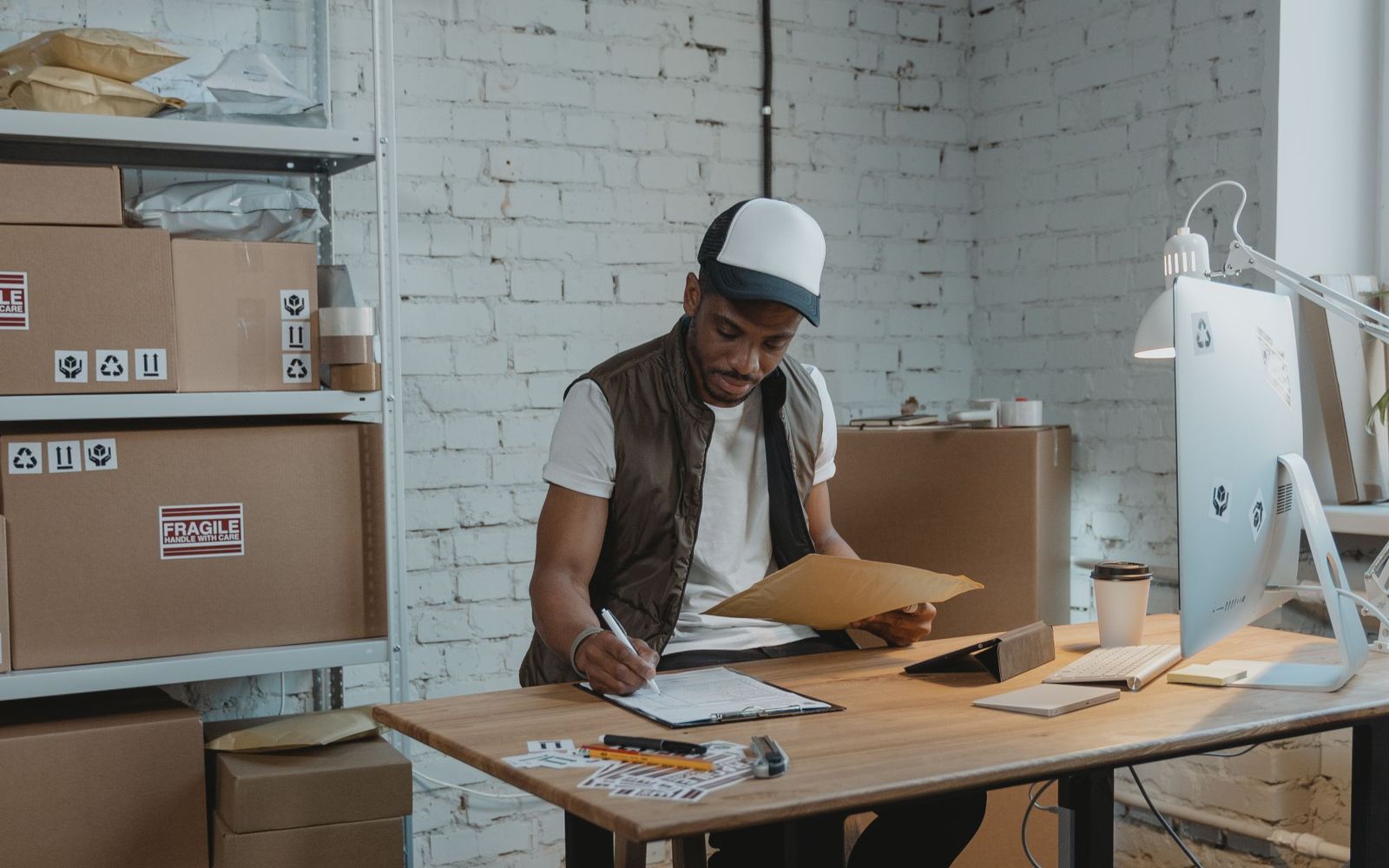 Bills and paperwork spread across a desk with a calculator